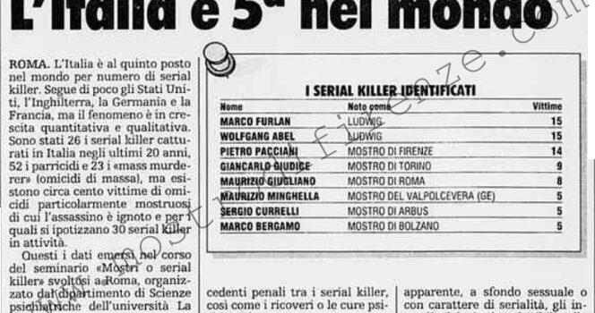 <b>2 Dicembre 1995 Stampa: La Stampa – Serial Killer in aumento L’Italia è 5° nel mondo</b>