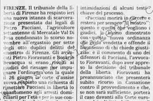 <b>2 Agosto 1995 Stampa: La Stampa – Firenze, i giudici: Pacciani deve restare in carcere</b>