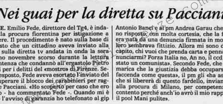 <b>28 Maggio 1995 Stampa: La Stampa – Nei guai per la diretta su Pacciani</b>