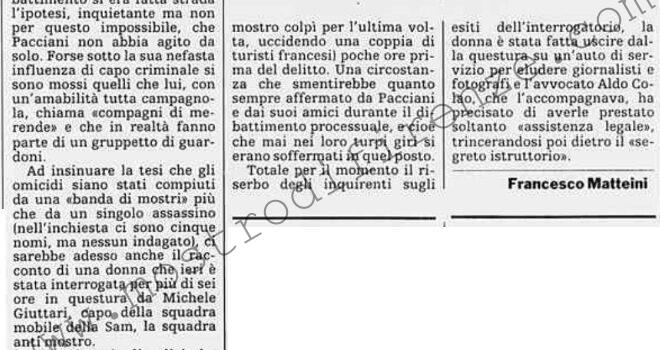 <b>7 Dicembre 1995 Stampa: La Stampa – Una donna nel caso Pacciani</b>
