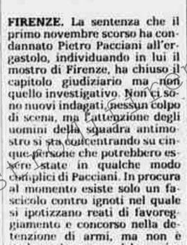 <b>7 Maggio 1995 Stampa: La Stampa – “Pacciani, s’indaga su cinque amici del “mostro”</b>