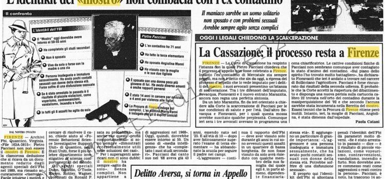 <b>1 Febbraio 1996 Stampa: Corriere della Sera – Dall’Fbi un aiuto a Pacciani – La Cassazione: il processo resta a Firenze</b>