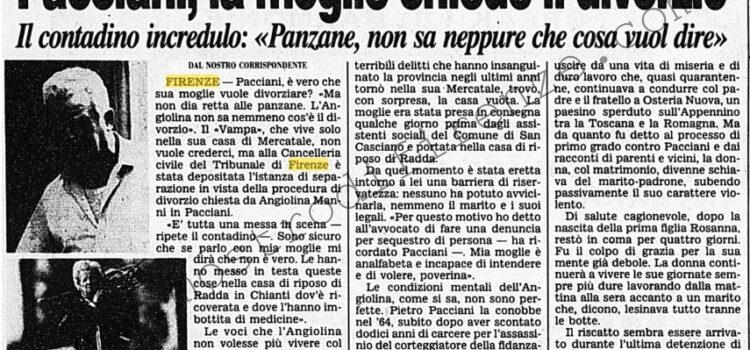 <b>13 Luglio 1996 Stampa: Corriere della Sera – Pacciani, la moglie chiede il divorzio</b>