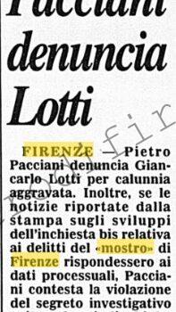 <b>27 Luglio 1996 Stampa: Corriere della Sera – Pacciani denuncia Lotti</b>