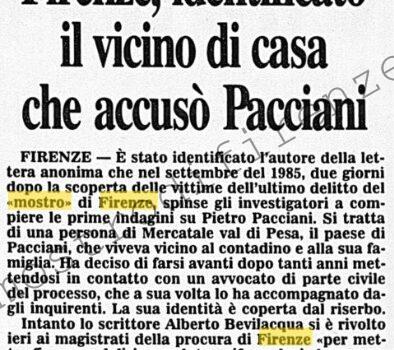 <b>3 Febbraio 1996 Stampa: Corriere della Sera – Firenze, identificato il vicino di casa che accusò Pacciani</b>