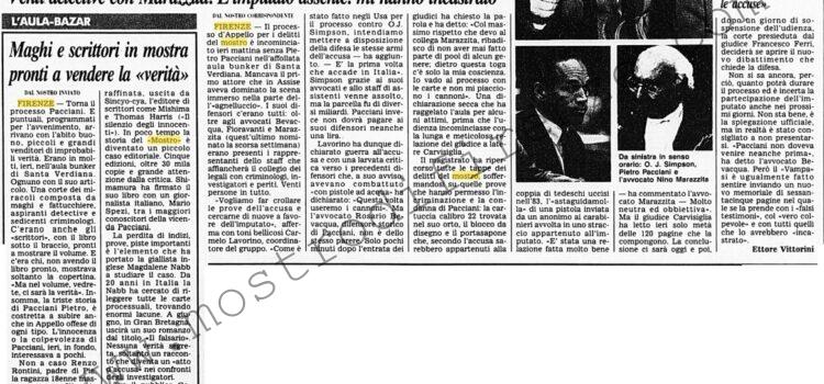<b>30 Gennaio 1996 Stampa: Corriere della Sera – “Pacciani sarà assolto come O.J.” – Maghi e scrittori in mostra pronti a vendere la “verità”</b>