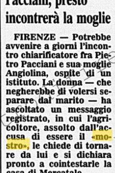 <b>8 Settembre 1996 Stampa: Corriere della Sera – Pacciani, presto incontrerà la moglie</b>