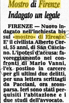 <b>27 Giugno 1996 Stampa: Corriere della Sera – Mostro di Firenze Indagato un legale</b>