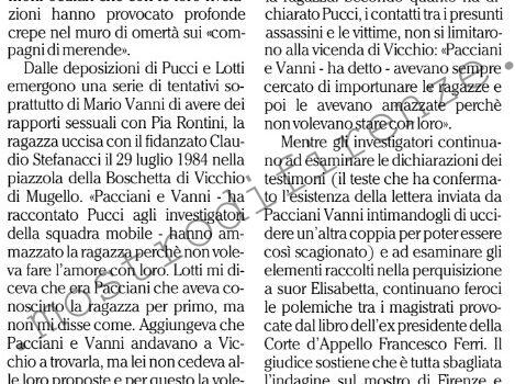 <b>9 Luglio 1996 Stampa: L’Unità – “Pacciani uccise anche perché rifiutato”</b> <b>9 Luglio 1996 Stampa: L’Unità – “Pacciani uccise anche perché rifiutato”</b>
