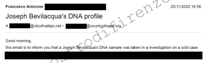 <b>20 Novembre 2020 Francesco Amicone comunica agli inquirenti americani e fiorentini che esiste un DNA di Giuseppe Bevilacqua</b>