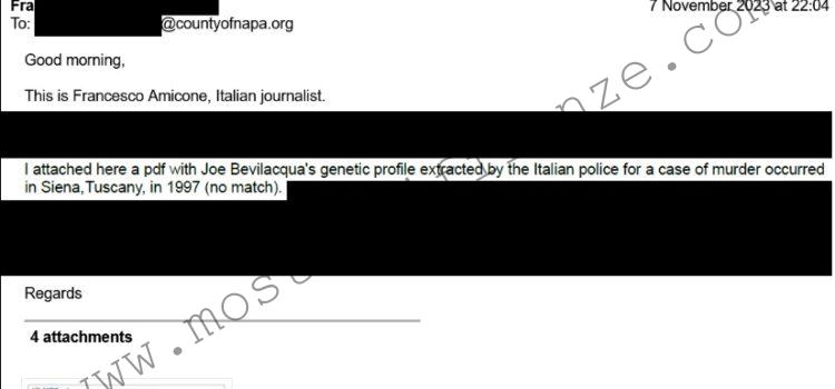 <b>7 Novembre 2023 Invio del DNA di Giuseppe Bevilacqua agli inquirenti americani</b>