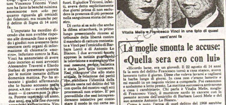 <b>10 Novembre 1982 Stampa: La Nazione – Vinci: “Finché mi chiamano mostro non risponderò a nessuna domanda”</b>