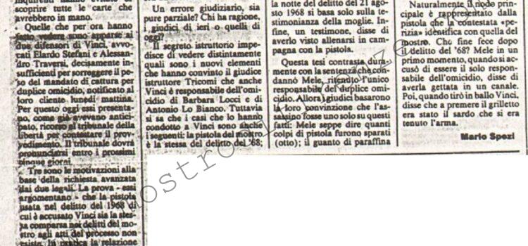 <b>11 Novembre 1982 Stampa: La Nazione – Si basa su 3 punti la difesa di Vinci che ricorre al Tribunale della libertà</b>