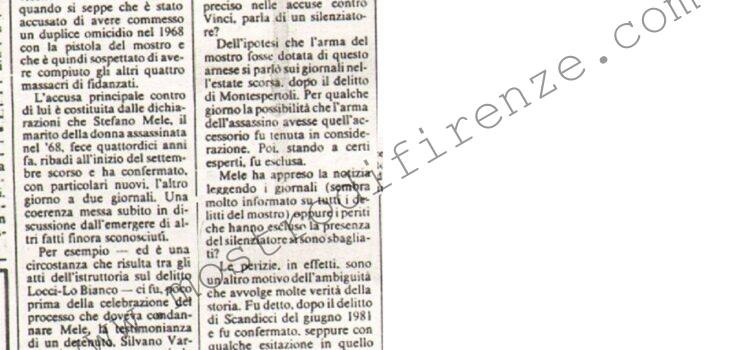 <b>14 Novembre 1982 Stampa: La Nazione – “Ho accusato Vinci per vendetta” disse Mele al compagno di cella</b>