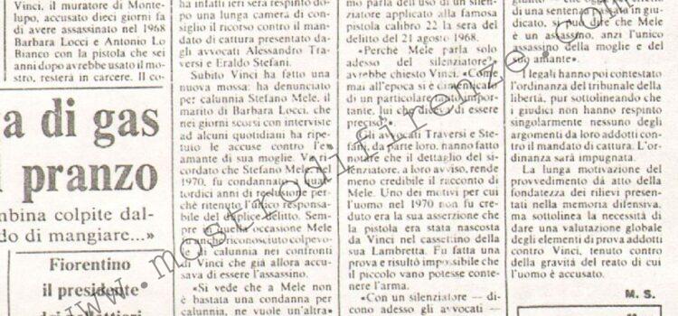 <b>16 Novembre 1982 Stampa: La Nazione – Vinci contro Mele per l’omicidio che li oppose quattordici anni fa</b>