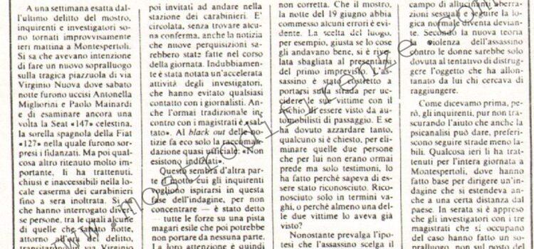 <b>27 Giugno 1982 Stampa: La Nazione – Sopralluoghi e interrogatori: una pista per il maniaco?</b>