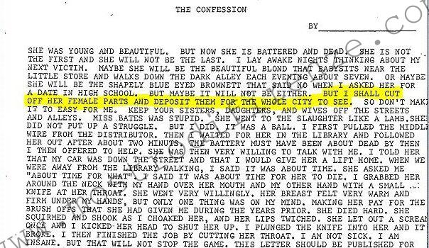 <b>29 Novembre 1966 La lettera di confessione del delitto di Cheri Josephine Bates</b>