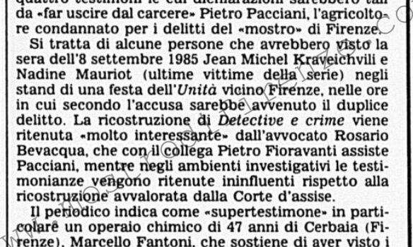 <b>16 Settembre 1995 Stampa: Corriere della Sera – Una rivista: 4 testimoni scagionano Pacciani</b>