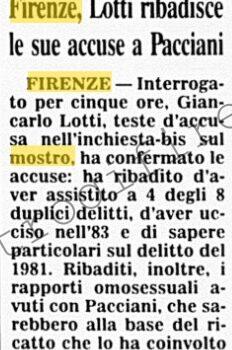 <b>20 Febbraio 1997 Stampa: Corriere della Sera – Firenze, Lotti ribadisce le sue accuse a Pacciani</b>