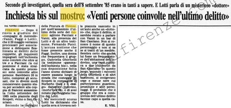<b>22 Febbraio 1997 Stampa: Corriere della Sera – Inchiesta bis sul mostro: “Venti persone coinvolte nell’ultimo delitto”</b>