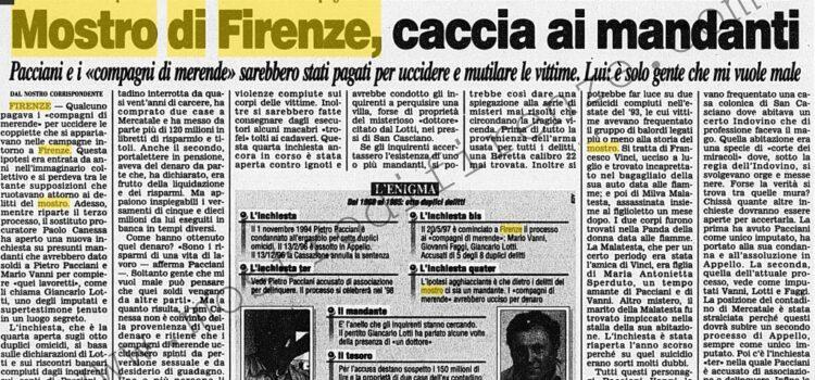 <b>30 Settembre 1997 Stampa: Corriere della Sera – Mostro di Firenze, caccia ai mandanti</b>