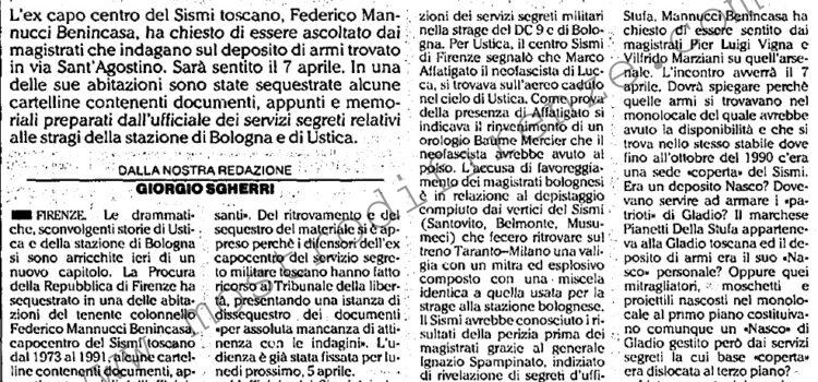 <b>3 Aprile 1993 Stampa: L’Unità – Appunti sulla strage di Bologna in casa di un ufficiale del Sismi</b>