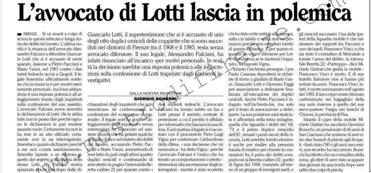 <b>5 Gennaio 1997 Stampa: L’Unità – L’avvocato di Lotti lascia in polemica</b>