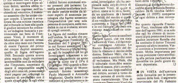 <b>4 Maggio 1983 Stampa: La Nazione – Medico pagò il mostro per uccidere i fidanzati?</b>