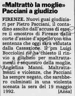 <b>12 Dicembre 1996 Stampa: La Stampa – “Maltrattò la moglie” Pacciani a giudizio</b>