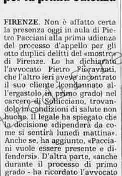 <b>29 Gennaio 1996 Stampa: La Stampa – Mostro di Firenze Pacciani in dubbio per la prima udienza</b>