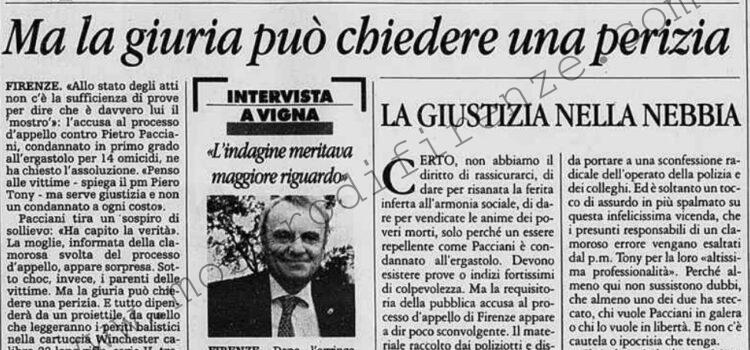 <b>7 Febbraio 1996 Stampa: La Stampa – Il pm: “Assolvete Pacciani” – Vigna: la nostra inchiesta Meritava più attenzione – La giustizia nella nebbia</b>
