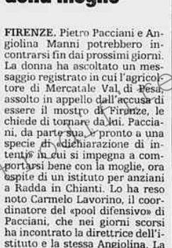 <b>8 Settembre 1996 Stampa: La Stampa – Pacciani ottiene il perdono dalla moglie</b>