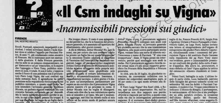 <b>9 Febbraio 1996 Stampa: La Stampa – “Il Csm indaghi su Vigna” – “io, mostro per una notte, vi racconto il mio incubo” – Professione: cacciatori di killer</b>