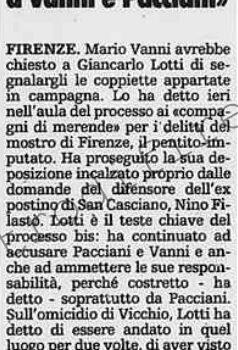 <b>4 Dicembre 1997 Stampa: La Stampa – “Segnalavo le coppiette in auto a Vanni e Pacciani”</b>