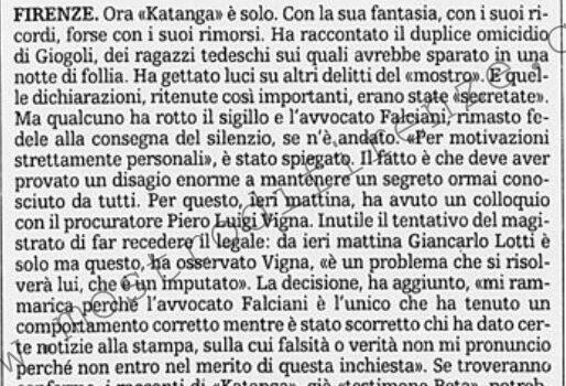 <b>5 Gennaio 1997 Stampa: La Stampa – L’accusatore di Pacciani resta senza l’avvocato</b>